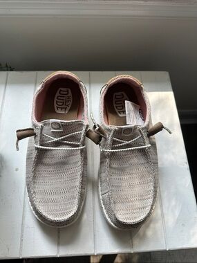 Hey Dude Slip-On Sneakers in Beige with Pink Lining